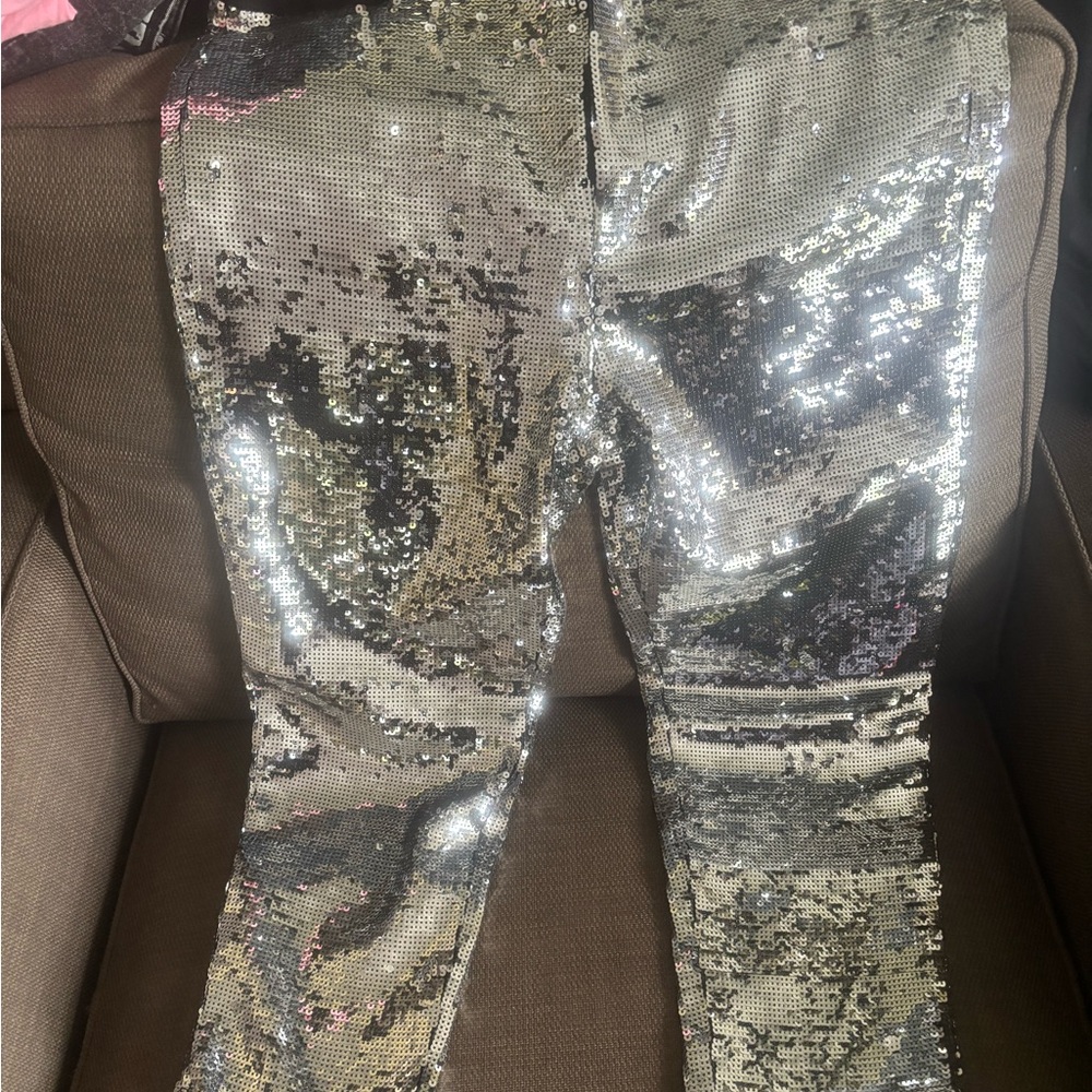 Fashion Nova Silver Sequin Jeans - Women's Casual Sparkle